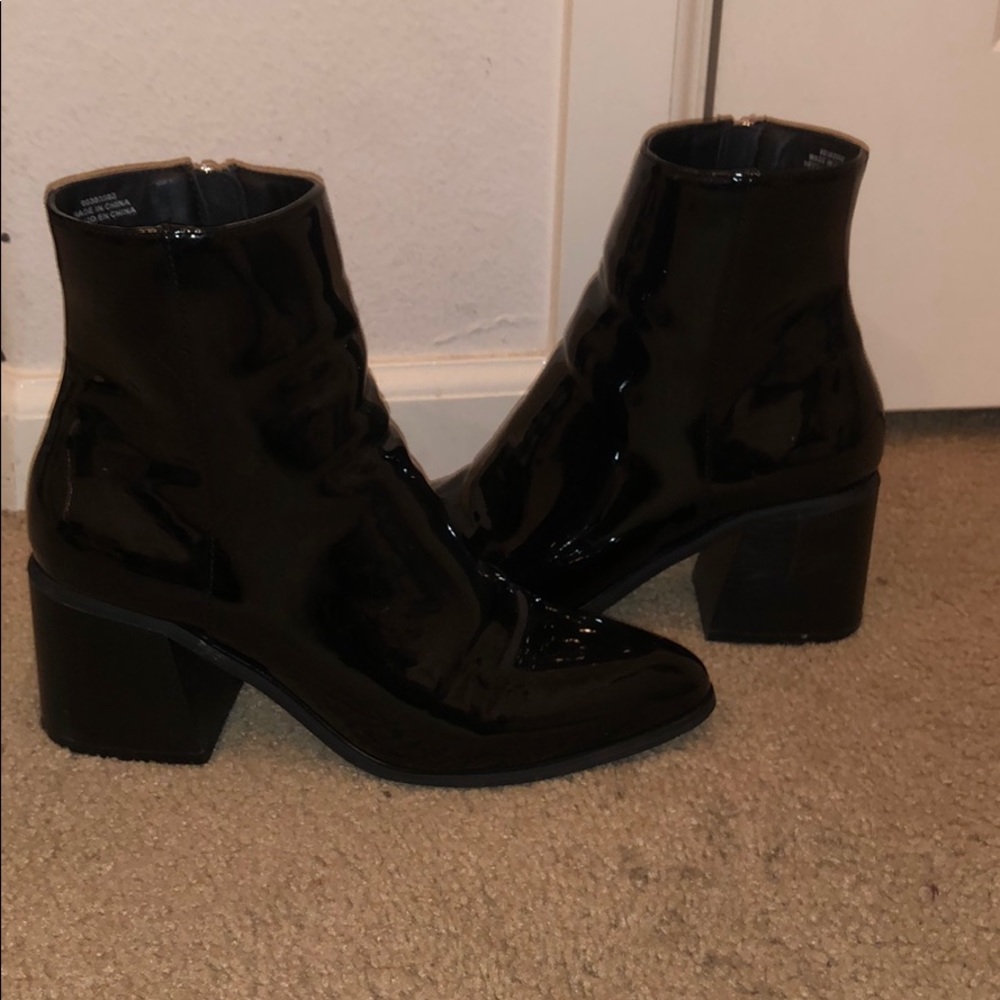 shiny black booties